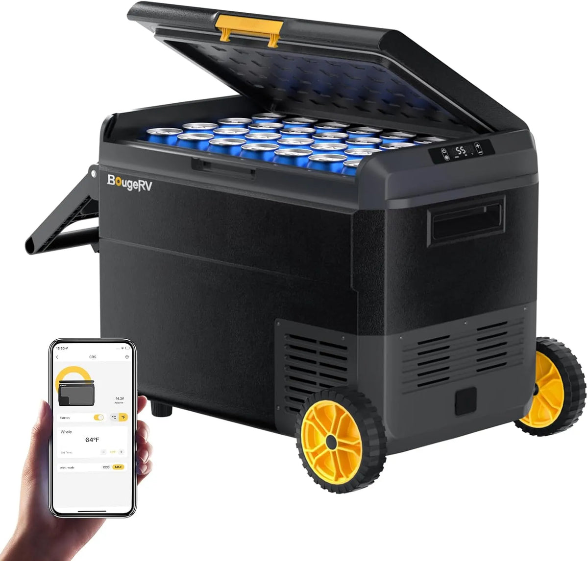 Kompressor IPX4, Gefrierbox Camping Kühlschrank Elektrisch wasserdicht für Reisen Boot Angeln -20℃, BougeRV CRS 50L Kühlbox