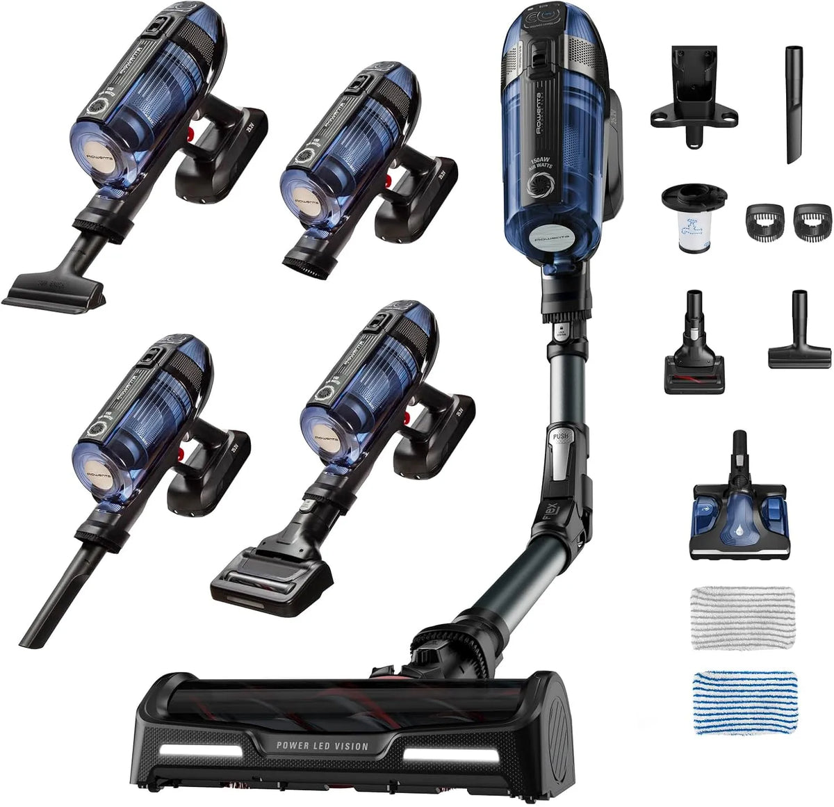 Rowenta Staubsauger RH98C8, bis zu 45 Min. Laufzeit, X-Force Flex 12.60 Aqua kabelloser Akku-Stabstaubsauger, 150 Air Watt, inklusive. Aqua Düse