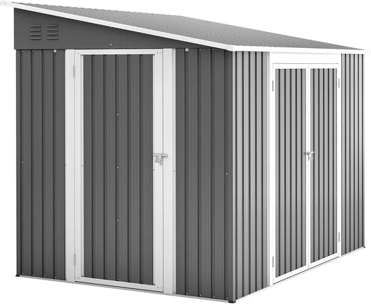 Gartenhaus, Maße 262x180x201cm, Metall, Anlehn-Design, Gartenschrank Wasserdicht für Terrasse, Hinterhof, inklusive. Boden, Farbe Grau