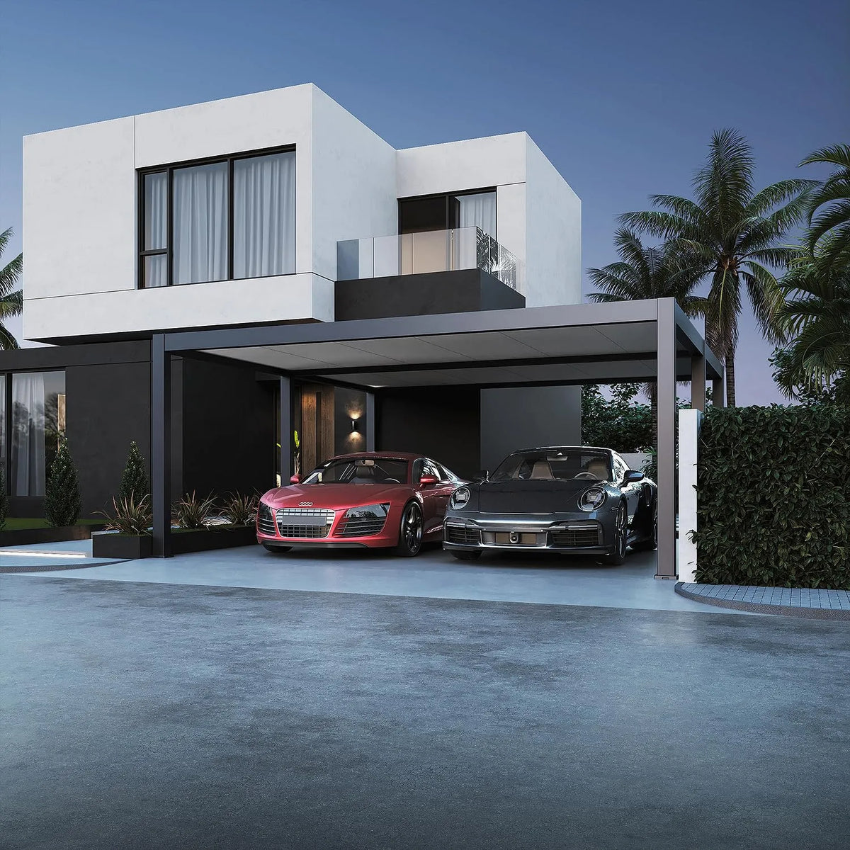 Aus Aluminium Weide Doppelcarport, Maße 6 x 5,3 M, Garage anthrazit, Autoüberdachung