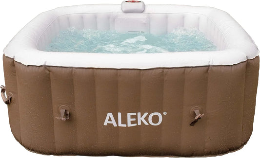 Whirlpool Braun ALEKO Aufblasbarer Spa HTISQ4BR, mit passgenauer Abdeckung und 3 Filtern, 4 Personen quadratisch