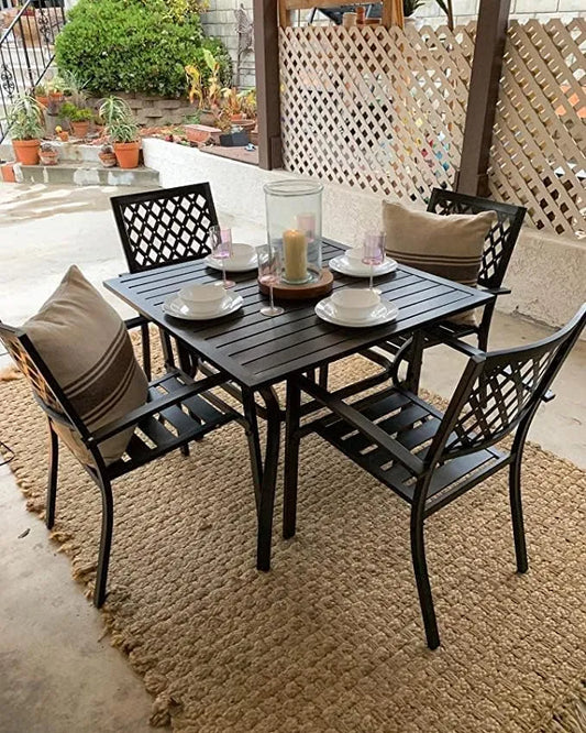 Tisch, PHI VILLA Gartenmöbel Set 4 Stühle, mit Wetterfest Terassenmöbel Gartentisch, Hof und Terrasse in Schwarz