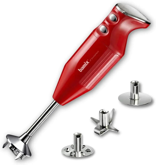 Set PRIME inklusive. Multifunktionsmesser Modell M250 bamix Stabmixer, 2-Stufen, Quirl, Made in Switzerland, Rot, 250 Watt, Chrom