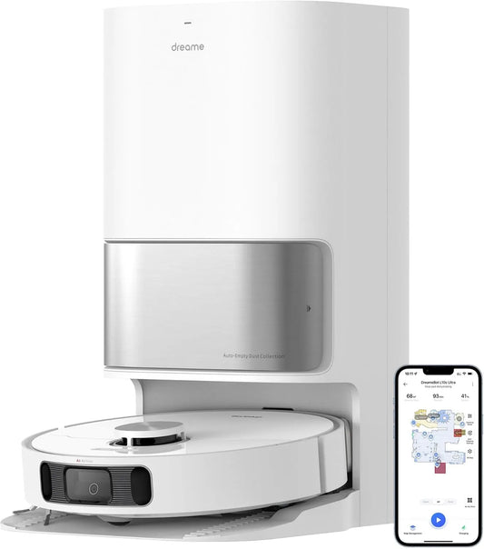 Dreame Saugroboter L10s 3D-Hinderniserkennung, 5300Pa Teppiche Tierhaare, Staubentleerung, WiFi, Weiß, Ultra mit Wischfunktion und automatische, APP