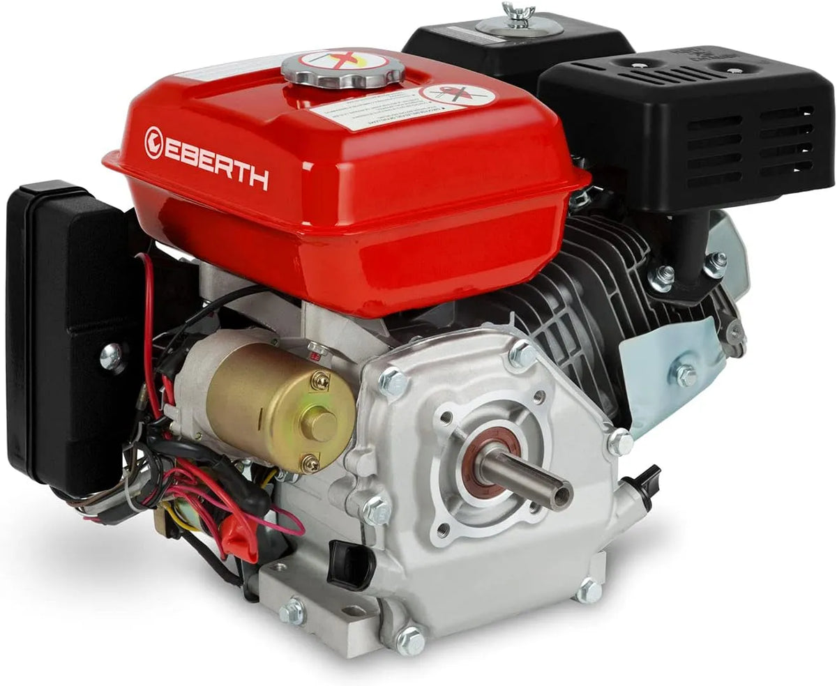 EBERTH 6,5 PS Benzinmotor Standmotor Kartmotor Antriebsmotor mit Ø Welle, 1 Zylinder Benzin Motor, 4-Takt, E-Start, luftgekühlt, 7ah 12V Batterie