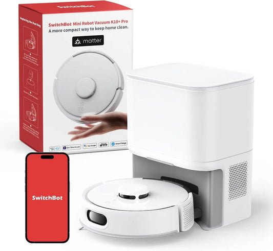 Saugroboter K10 SwitchBot + Pro, mit Absaugstation 90 Tage, Einweg-Feuchttücher zum Wischen, 45dB Ultraleise, kompatibel mit Alexa