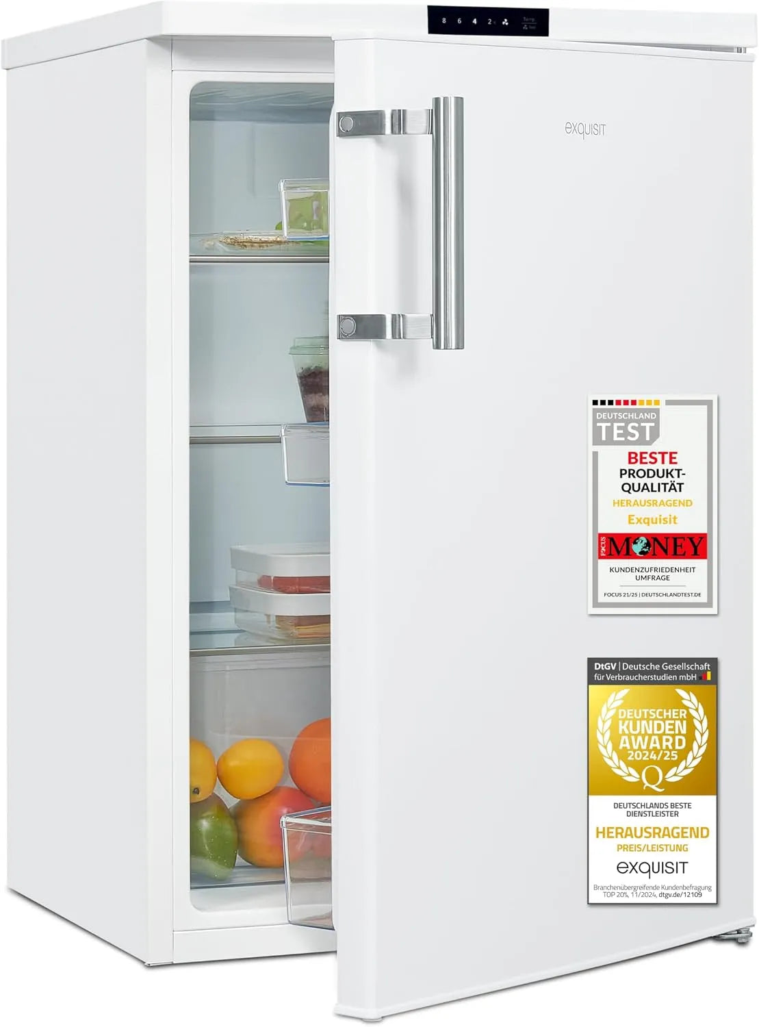 Exquisit Kühlschrank KS516-V-HE-011D, Fassungsvermögen 134 Liter, Elektronische Steuerung, Alarmfunktion, Vollraumkühlschrank 55 cm Breite, weiss
