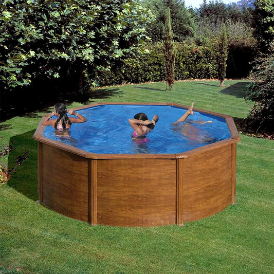 Paradies Pool, Gre Giant rund 460x120cm, Menge: 1 Stück, Poolplane in blau 0,4mm, Stahlwandbecken Holz, Ø x H, Handlauf extra breit, Swimmingpool