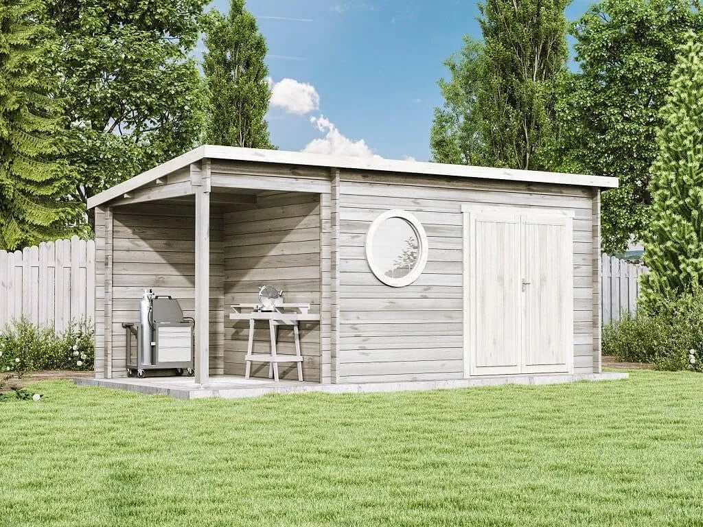 Gartenhaus, Gerätehaus 550x270cm mit 44 mm Wandstärke Naturbelassen, Maria-Rondo aus Holz