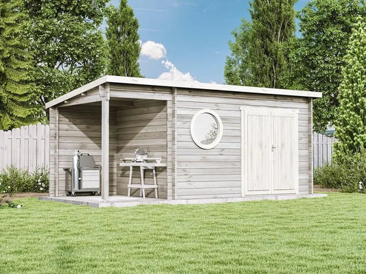 Gartenhaus, Gerätehaus 550x270cm mit 44 mm Wandstärke Naturbelassen, Maria-Rondo aus Holz