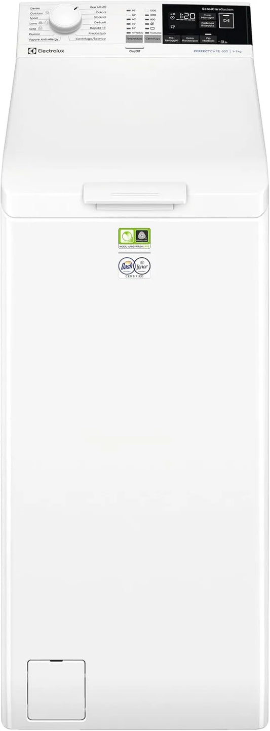 Electrolux Waschmaschine EW6T437A 1251, 600 mit Toplader, Gewicht 7 kg, Drehzahl, 600 x 400 x 890 mm, Energieklasse A, SensiCare-Technologie, Weiß