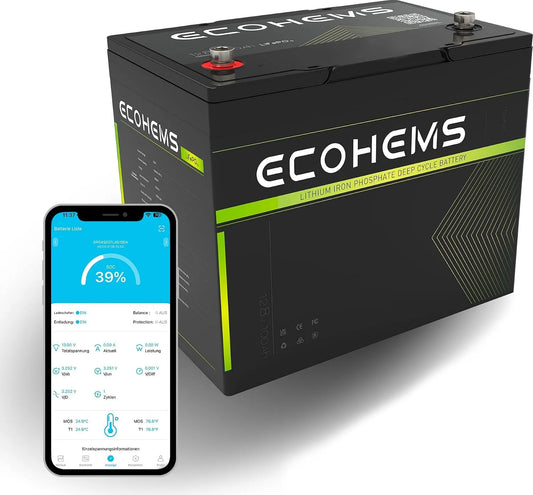 Modell 100Ah Batterie mit 100A BMS, + Zyklen LiFePO4 15000, Bluetooth 5.0 Überwachung, Solar Speicher & Off-Grid Systeme solarbatterie 12.8V, Boot