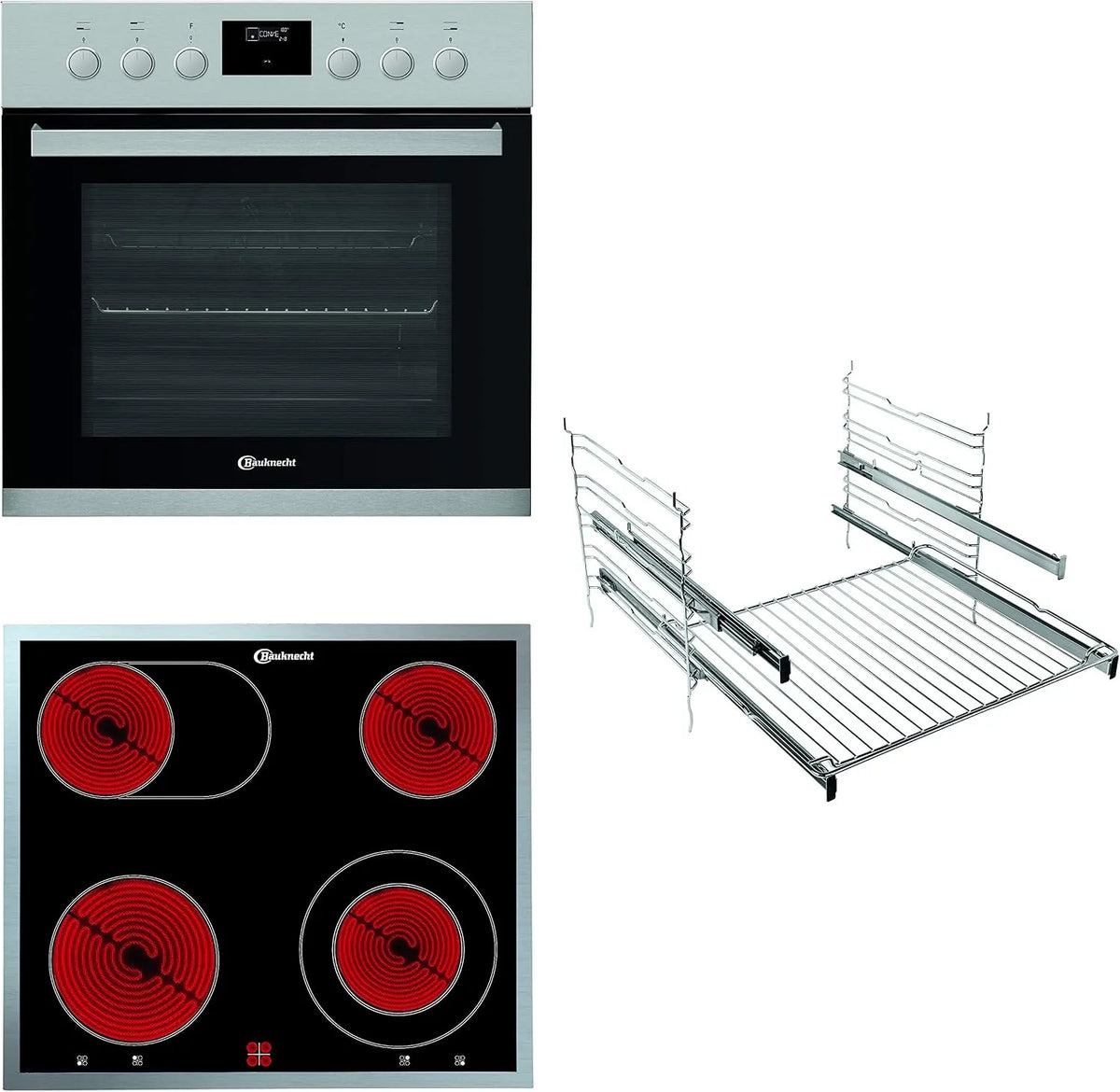 Bauknecht Kochfeld P300, Breite 60 cm, Backauszug mit 2 Ebenen, HEKO Herd -Kombination, Glaskeramik, Pyrolyse-Selbstreinigungssystem, Slow Cooking