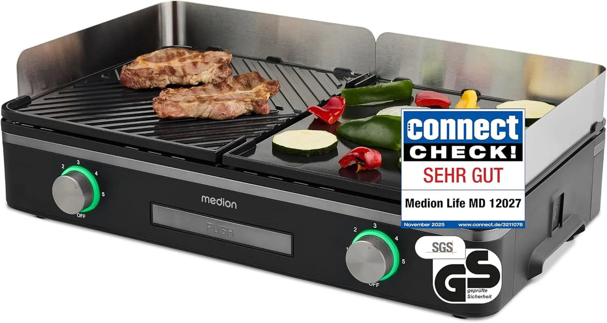 Tisch IPX4-Schutz MD12027, 2 abnehmbare Platten, individuelle Temperaturregelung, 2400 Watt Elektrogrill, LED-Statusanzeige