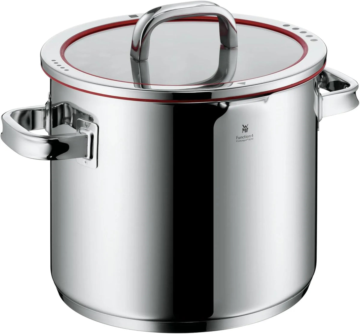 WMF Kochtopf, Function 4 Gemüse- Suppentopf Induktion 24cm, groß 8,8l, 4 Abgießfunktionen, Glasdeckel, Cromargan Edelstahl poliert, Innenskalierung