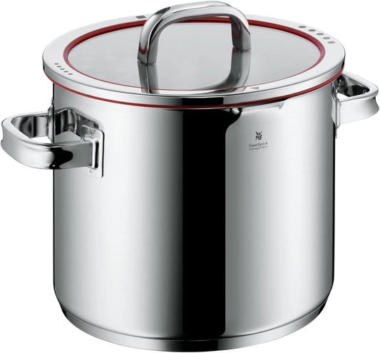 WMF Kochtopf, Function 4 Gemüse- Suppentopf Induktion 24cm, groß 8,8l, 4 Abgießfunktionen, Glasdeckel, Cromargan Edelstahl poliert, Innenskalierung