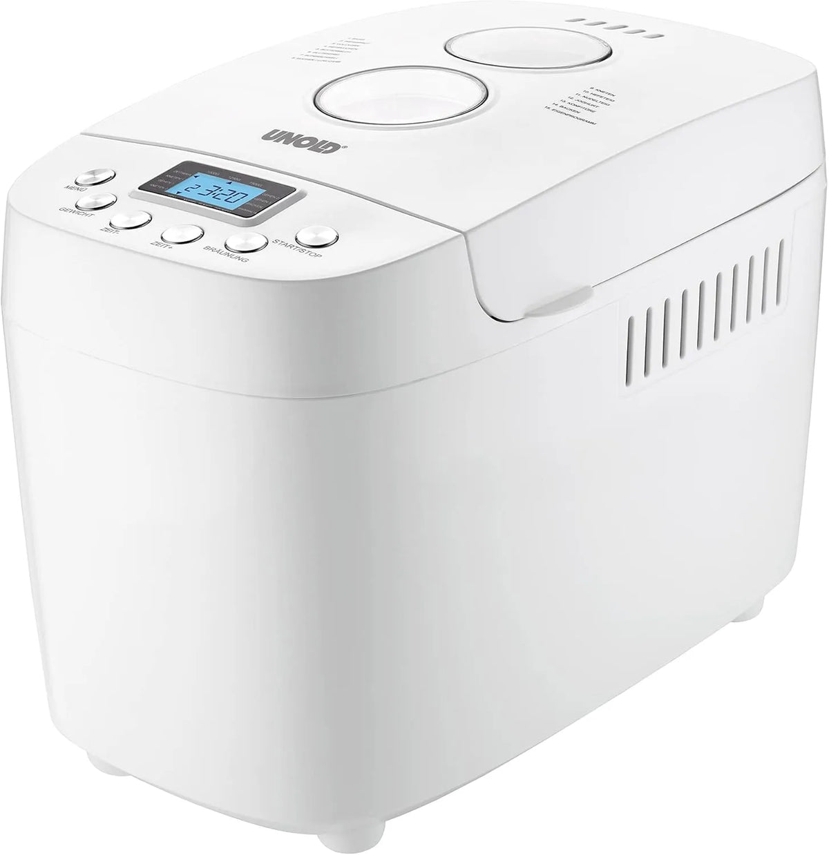BACKMEISTER Big White für bis zu 1.500g Brot UNOLD 68520, mit 15 Programmen für glutenfreies Brot, Waremhaltefunktion, weiß, Timerfunktion
