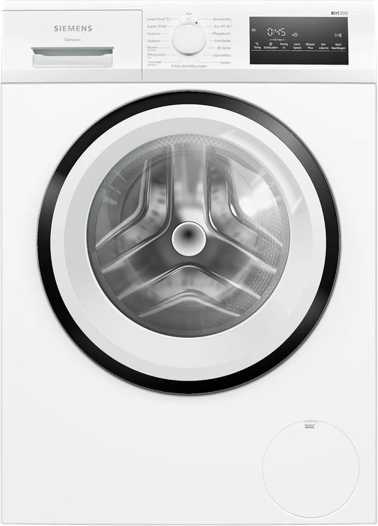Siemens Waschmaschine WM14N225 iQ300 1400, Frontbeladung mit 8kg Fassungsvermögen, Breite 60cm, speedPack L, Outdoor-Programm, UpM, smartFinish, Weiß