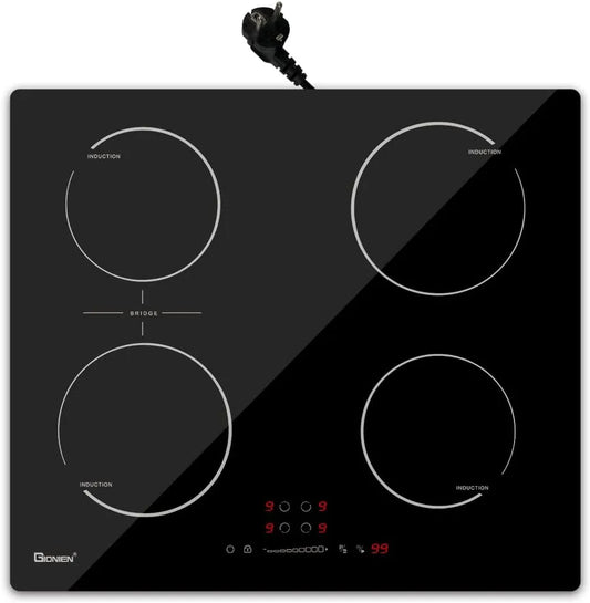 Induktionskochfeld 16Amp GITS470SPVDE GIONIEN, mit Stecker 60cm, 4 Kochstellen Herd,2800W, Integriertes Elektrokochfeld Plug in mit Brückenzone
