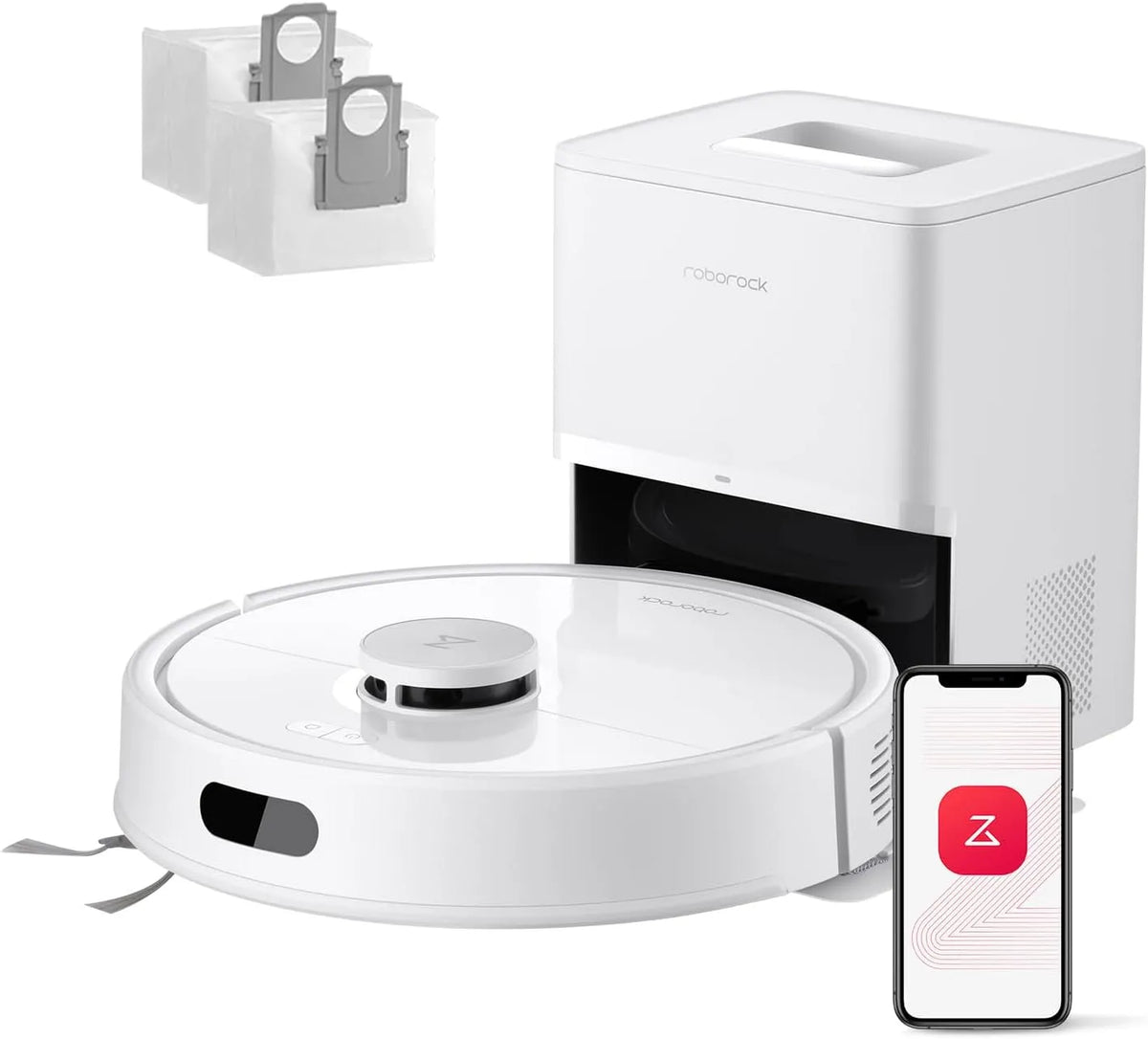 Roborock Saugroboter, Staubsauger Roboter für Teppiche & Tierhaar, Q7 L5+ Set mit Wischfunktion Absaugstation, verbessert von Q5 Pro+, Weiß