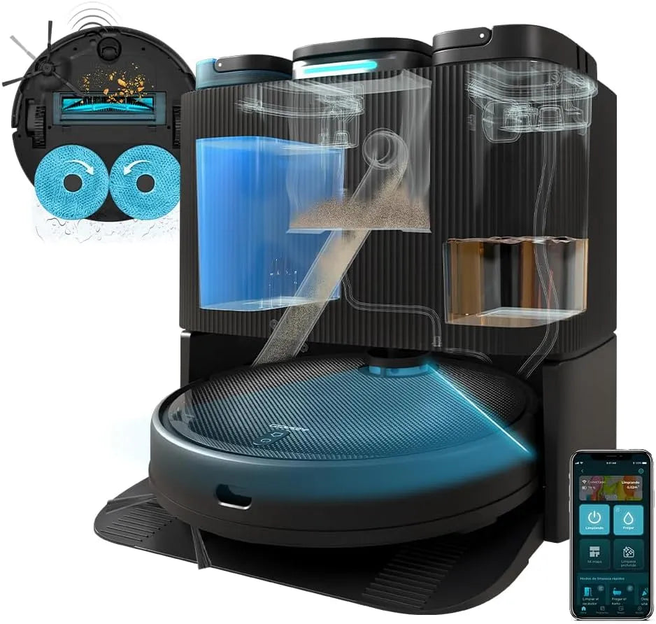 Cecotec Staubsauger 11090 5000, Roboter und Bodenreinigungsroboter Conga Spin Revolution Home&Wash, Pa Saugmotor, Selbstleerstation