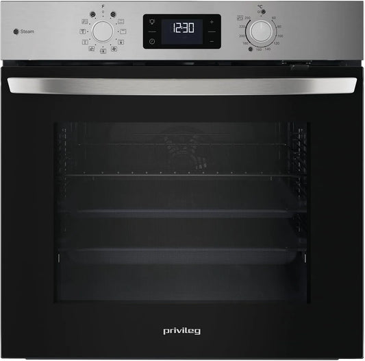 Backofen PBA2S85HU1I Privileg Einbau, Heissluft,11 Funktionen, 1-fach Teilauszug, Hydrolyse & Dampf, Multi-Level-Kochen, Pizzafunktion, Schwarzglas