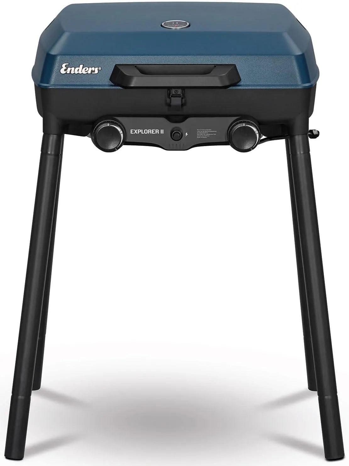 Gasgrill 2104 Enders Camping, Explorer II, Grill-Thermometer, Kochen, Aluguss-Grillwanne, Blau, 2 Brenner Edelstahl, Backen Funktion, Grillen