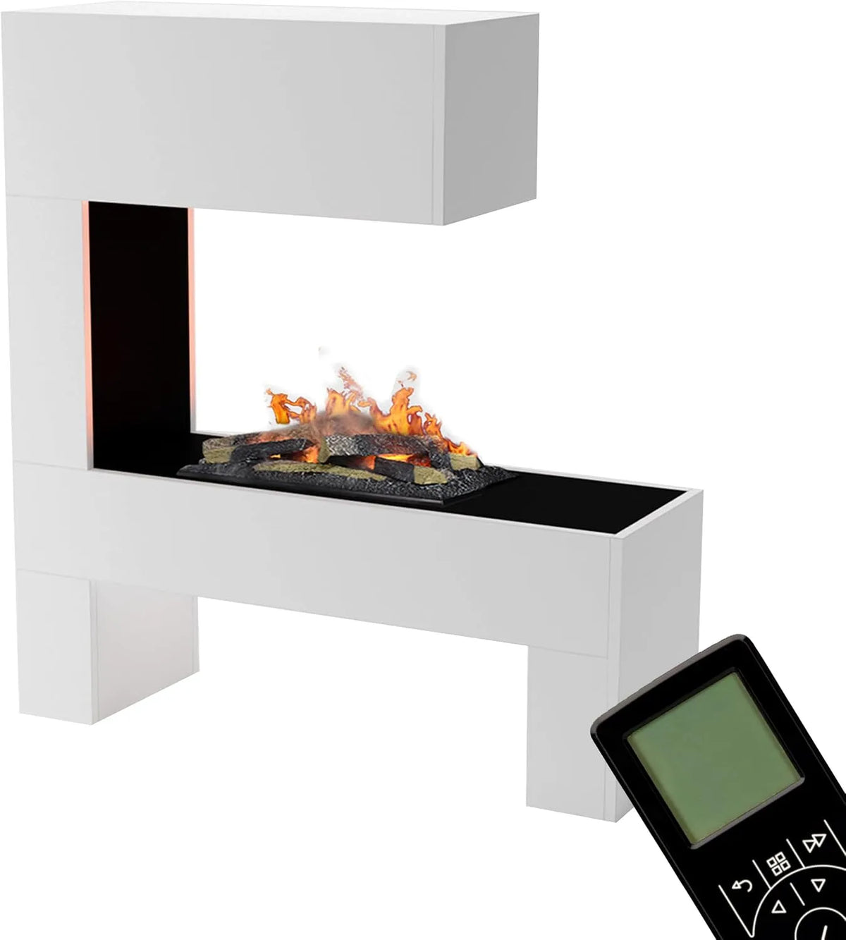 Elektrokamin 3D-Flammen, Opti-Myst 600 Elektro Kamin mit Holz-Deko, Standkamin, Knistereffekt & Fernbedienung, Maße 110x120x35 cm, Weiß