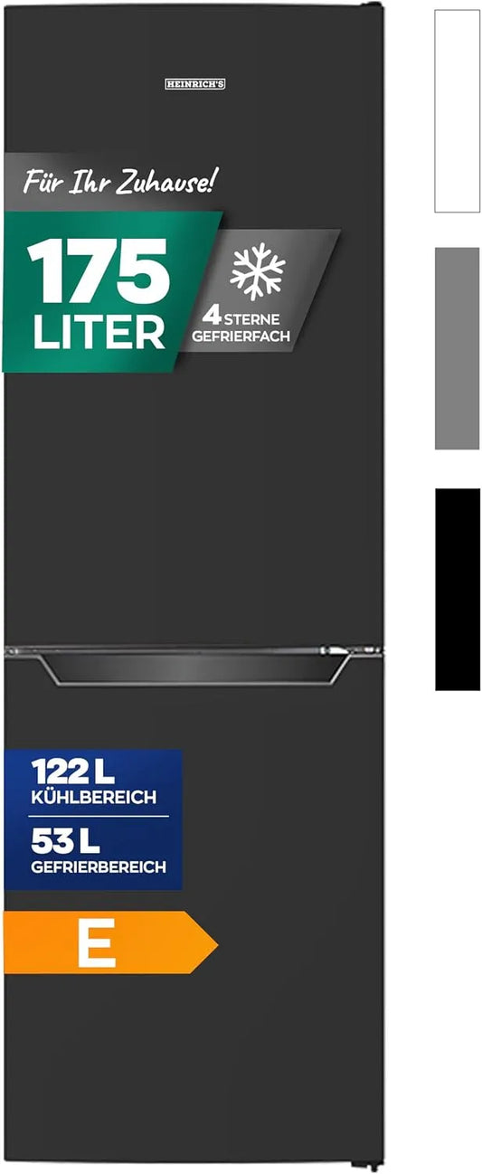 Kühlschrank, Heinrich´s Kühlgefrierkombination 175Liter, Kühlvolumen 122L, Gefrierfach 53L, leise 39dB, 7 Temperaturstufen, Energieklasse E, XXL