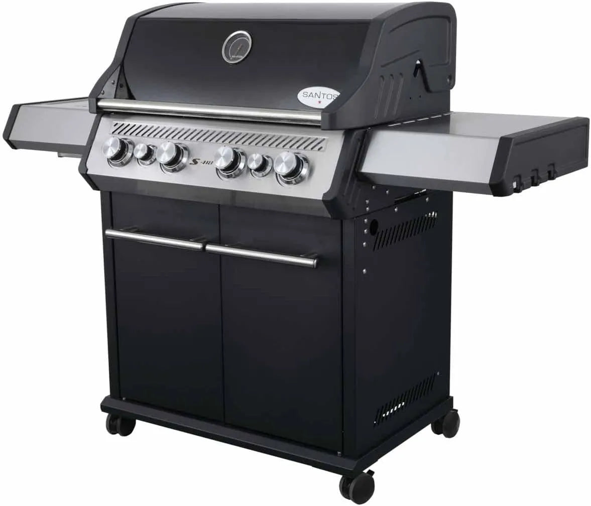 Gasgrill S-418 SANTOS, 4 Hauptbrenner, 800 °C Grillzone, in Schwarz, Heckbrenner, Backburner, Gussgrillroste, inklusive. Drehspieß