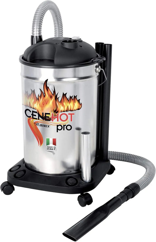 Grill PRCEN005, Ribimex Cenehot Pro Aschesauger 1200 W für heiße Asche bis 40 °C, Blasfunktion und 25 L Stahlbehälter, ideal für Kamin, Ofen