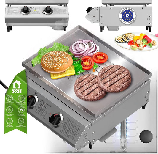 Gasgrill TurboTronic XXL Profi, Maße 46x40 cm, Leistung 6,3 kW, mit Turbo-Funktion für Smash Burger, Edelstahl Grillplatte, Plancha, Griddle