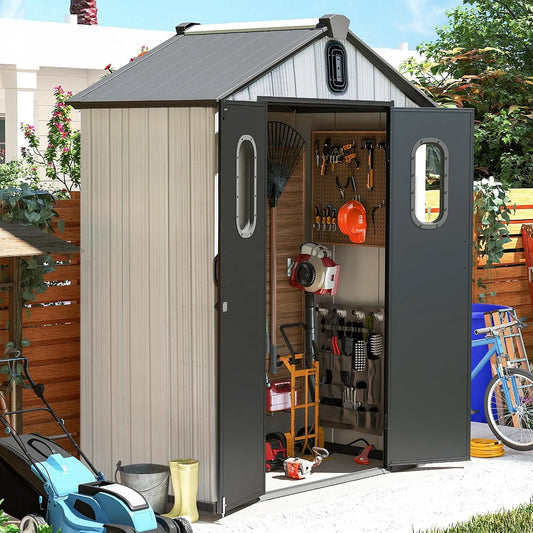 Rasenmäher 5x3FT, Domi Outdoor Resin Storage Shed, Garten, abschließbare Türen, Farbe Grau, Fahrrad- & Poolausrüstung, Rasengeräte, belüftetes Dach