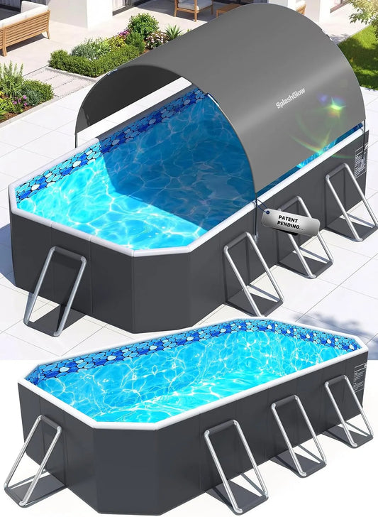 Pool Faltbarer, 228,6 x 127 x, mit Baldachin, nicht aufblasbarer, großer für Erwachsene, tragbarer, großer mit Schatten, Hartplastikpool für Hinterhof