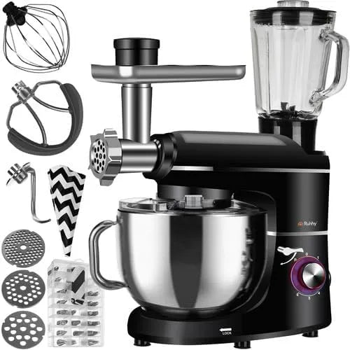 Küchenmaschine Ruhhy, Edelstahlschüssel 6,2 l, Leistung 2200 W, 6 Geschwindigkeitsstufen + Pulsfunktion Küchengeräte für Kuchen und Brot