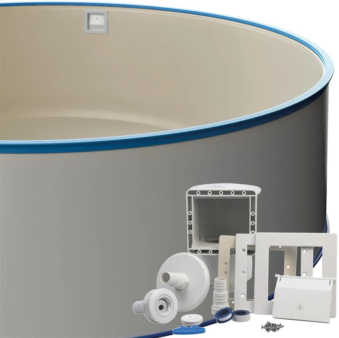 Pool POWERHAUS24, Einbauskimmer-Set, Runder Stahlwandpool-Set Ø 3,50 x 1,20 m, Innenhülle 0,8 mm Sandfarben, Made in Europe, Qualität