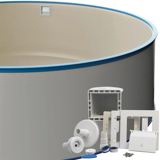Pool POWERHAUS24, Einbauskimmer-Set, Runder Stahlwandpool-Set Ø 3,50 x 1,20 m, Innenhülle 0,8 mm Sandfarben, Made in Europe, Qualität
