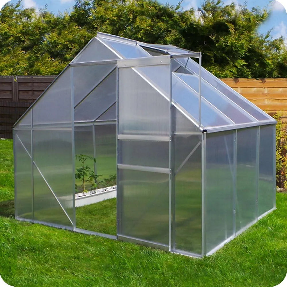 Gewächshaus Aluminium, Maße 250x190 cm, 4,75 m² mit Fundament, 6mm Verglasung, Garten Pflanzenhaus 7,58m³ Alu Treibhaus Tomatenhaus, Silber