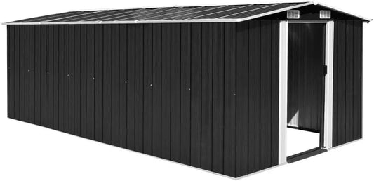 Gerätehaus XXL, mit Schrägdach Gartenhaus Verzinkter Stahl Anthrazit 257 x 489 x 181 cm, Metall Geräteschuppen Garten Schuppen