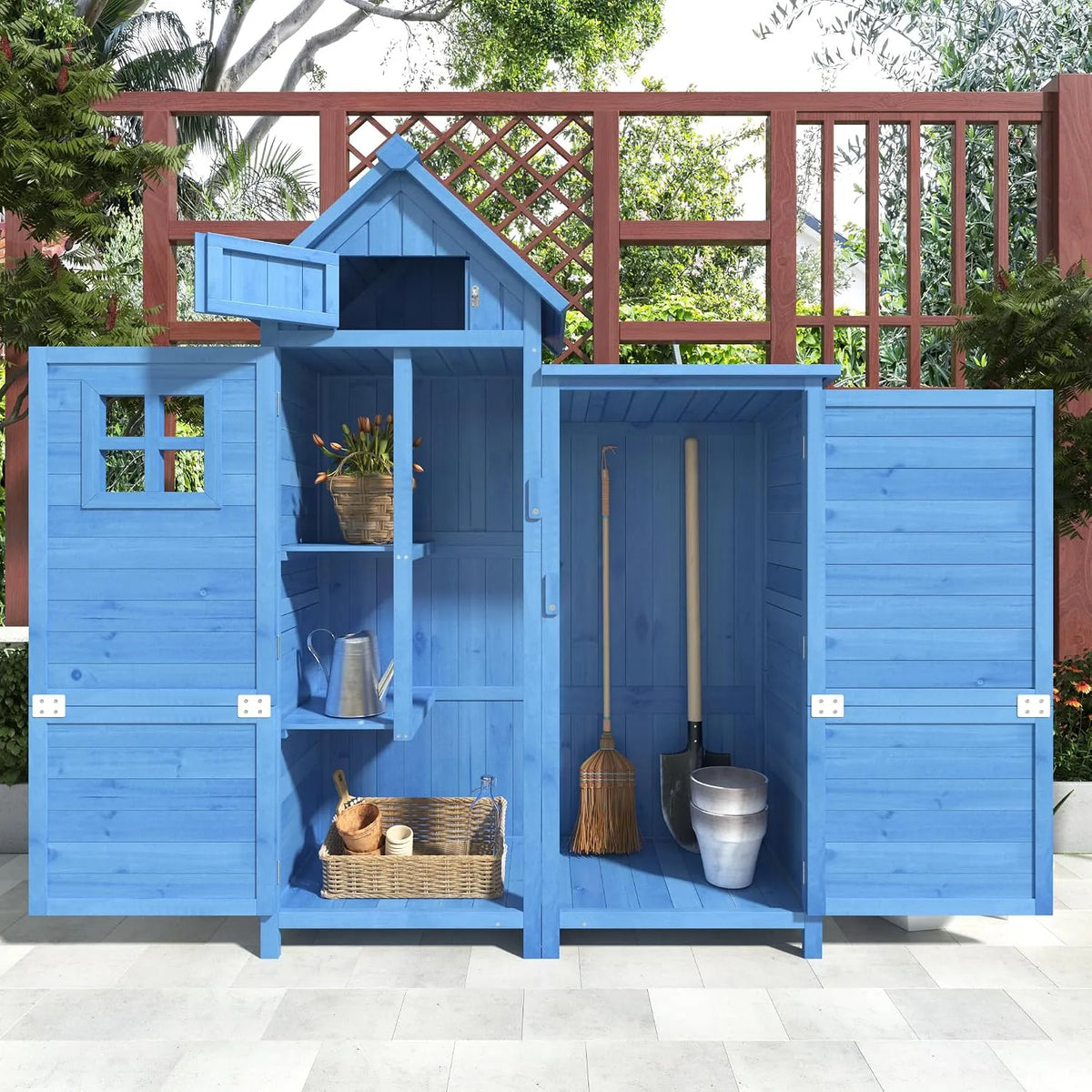 Gerätehaus, BxT: 118x54 cm, Maße 118 x 54 x 173 cm, Gartenschrank Geräteschuppen Geräteschrank, Holz, wetterfest, PVC-Dach, Blau