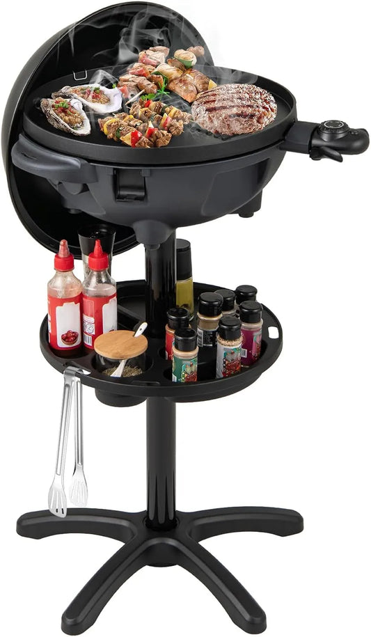 Costway Grill C-270, Elektrogrill 1200W, 2 in 1 Tischgrill & Standgrill mit 2-Zonen Grillplatte, Elektrischer BBQ 180 °C mit Standfuß, Garten