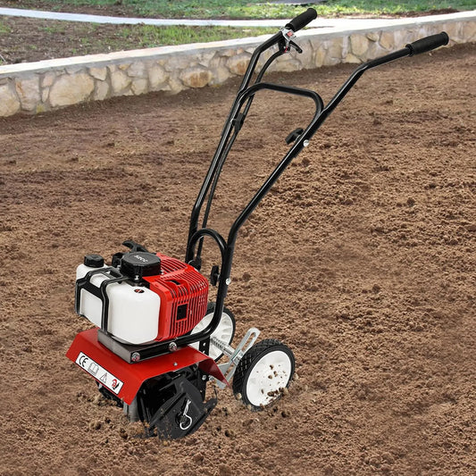 Motorhacke, Benzin Gartenhacke Effektive Bodenbearbeitung 52CC Gartenfräse mit 35 cm Arbeitsbreite, 2-Takt Grubber Motor Bodenfräse Kultivator