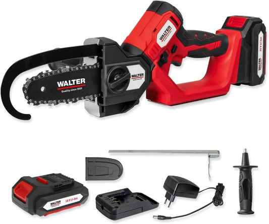 Akku-Kettensäge WALTER, & Stichsäge 2-in-1 20V Li-Ion Bürstenloser Motor, schwenkbarer Kopf, Akku & Schnellladegerät