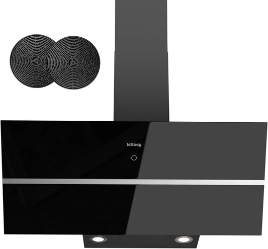 Dunstabzugshaube 1-9-Minuten-Timer, Breite 90 cm, 4 Einstellstufen, 58dB, Berührungssteuerung, Abluftmodus, in Schwarz