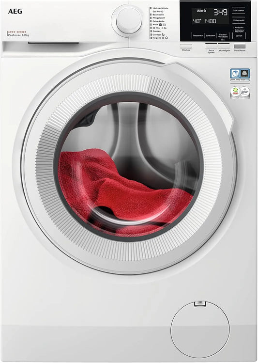 AEG Waschmaschine 1400 LR6F60400, Gewicht 10,0 kg, Leise, Mengenautomatik, Nachlegefunktion, Kindersicherung, Schontrommel, Wasserstopp, min