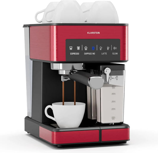 Klarstein Espresso-Siebträgermaschine, 20-Bar, Leistung 1350W, Fassungsvermögen 1,8L Wassertank, Arabica Comfort, Mit Milchaufschäumer