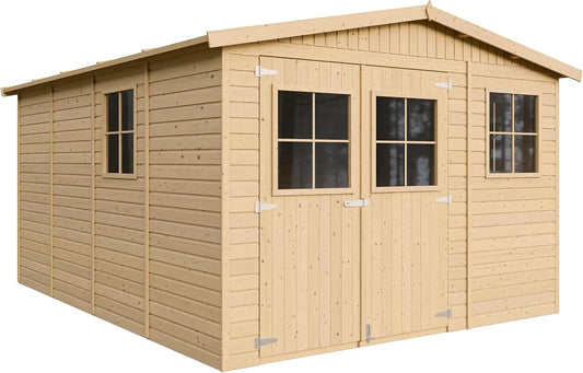 Geräteschuppen H226x418x320 cm/12 M336, Holz Gartenschuppen, Gartenwerkstatt, Fahrrad- TIMBELA, 12 m² Naturholz-Shiplap-Schuppen