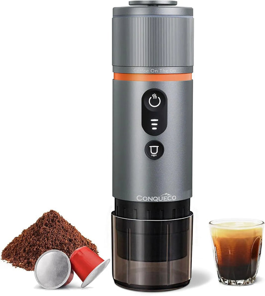 Kaffeemaschine CONQUECO, Auto Espressomaschine 12v: tragbar Akku Espresso Maker für Camping Reise, 2,5 Minuten Schnelles Erhitzen