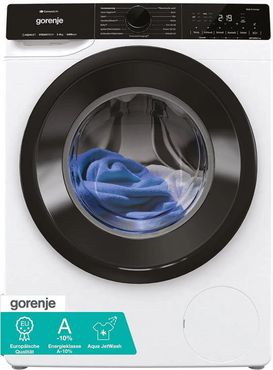 Gorenje Waschmaschine WPNA94A1TS 1400 A-10, Gewicht 9Kg, 15 Betriebsprogramme, mit Dampffunktion, ConnectLife, min, Totaler AquaStop, ExtraHygiene
