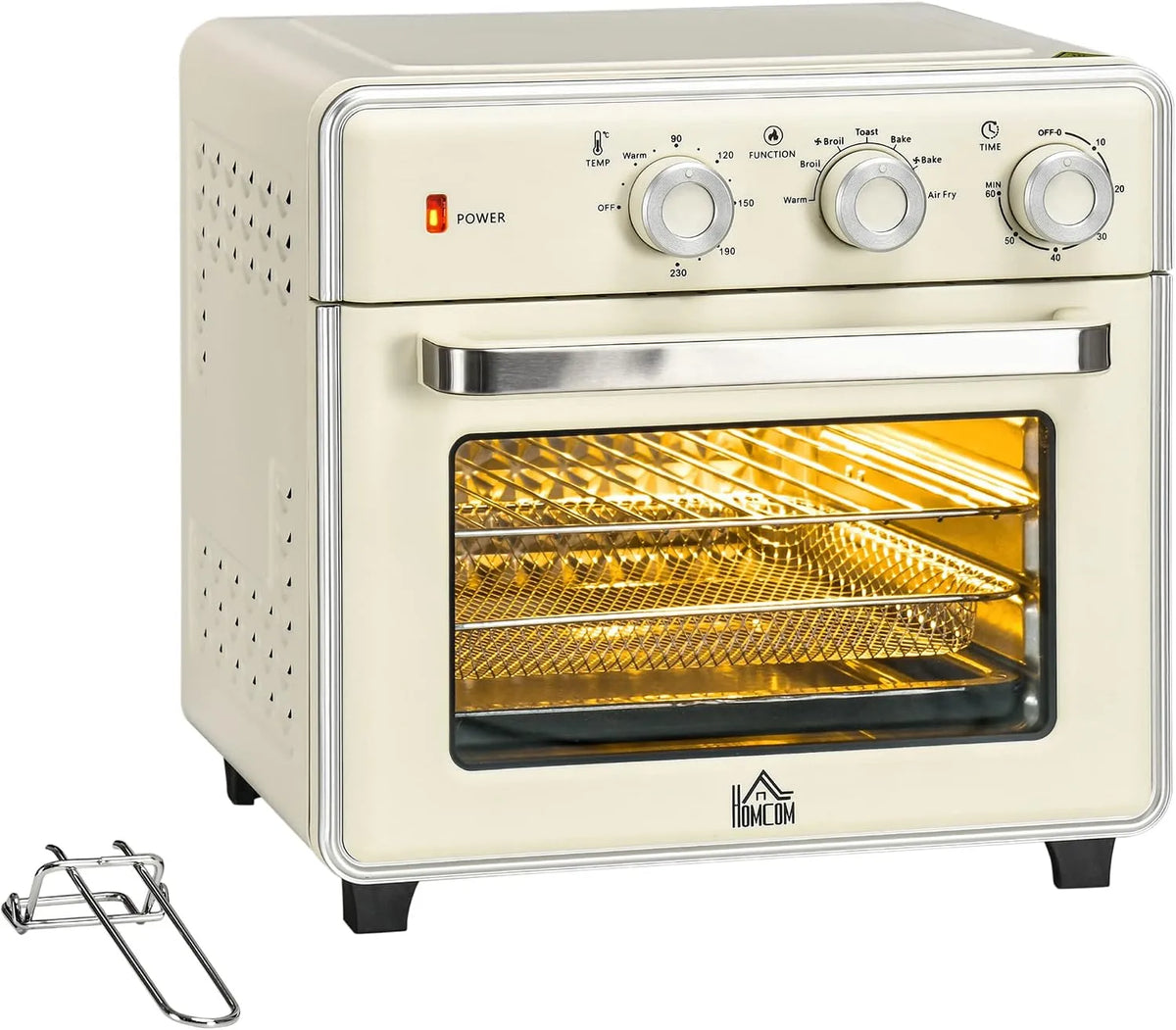 Homcom Heißluftfritteuse C-230, 60 Min. Timer, Grillrost und Krümelblech, Metall, Minibackofen mit Umluft 20L Mini Ofen mit Backblech, Leistung 1400W